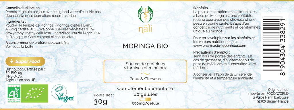Moringa Bio Pousse de cheveux & peau zéro défaut