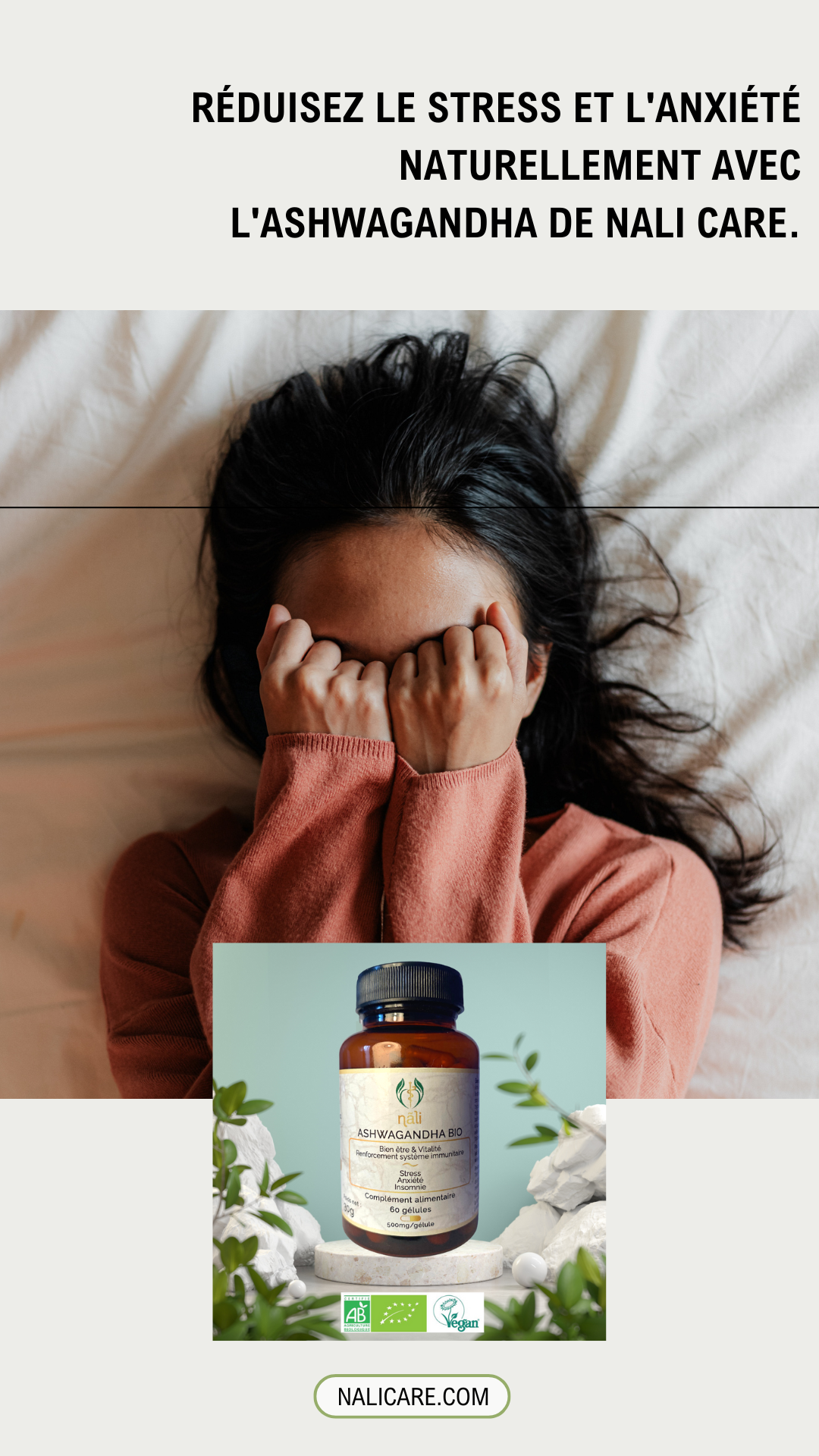 Ashwagandha Bio - Anti-Stress Naturel pour stopper Chute et stimuler Pousse de Cheveux