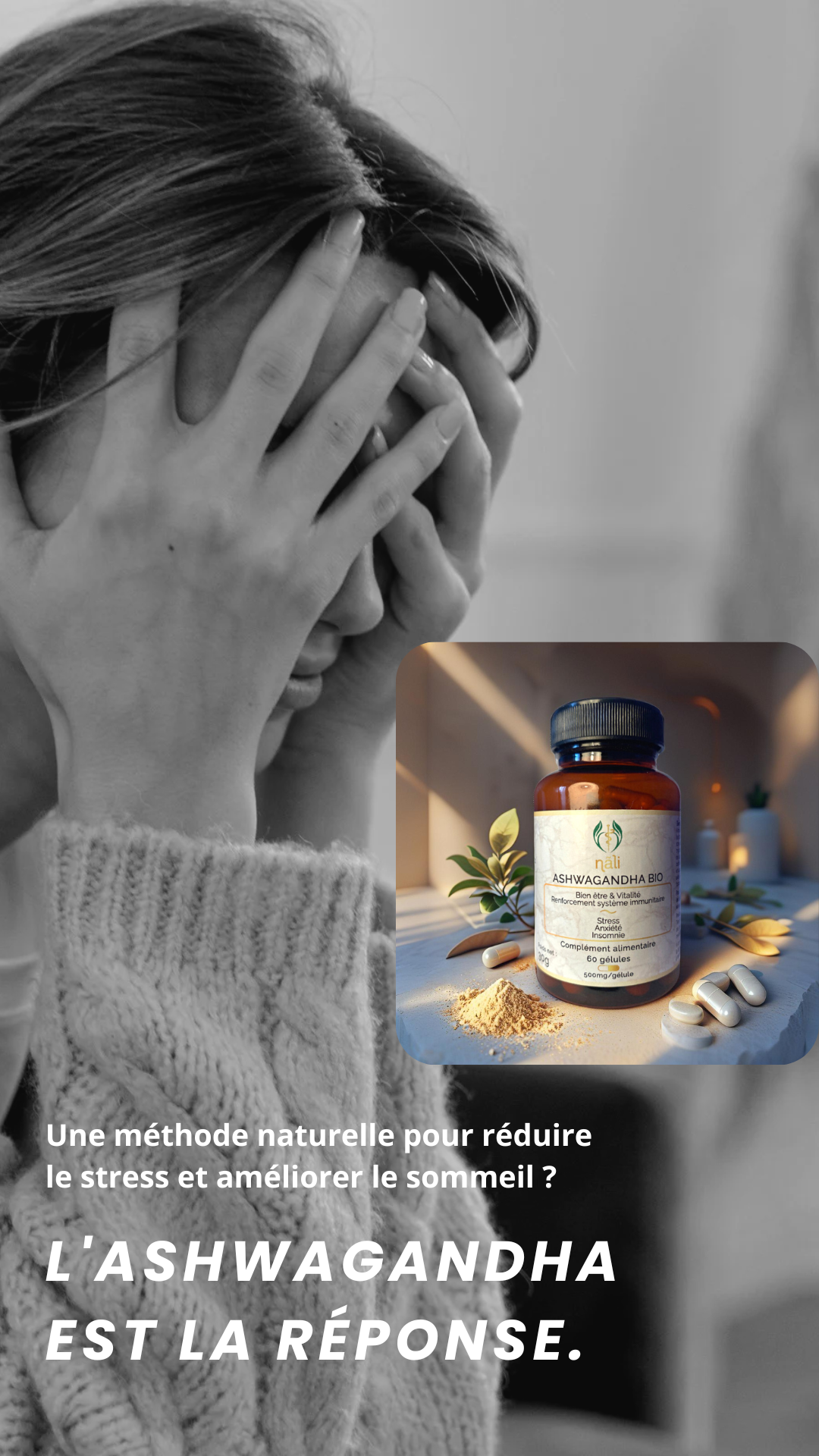 Ashwagandha Bio - Anti-Stress Naturel pour stopper Chute et stimuler Pousse de Cheveux